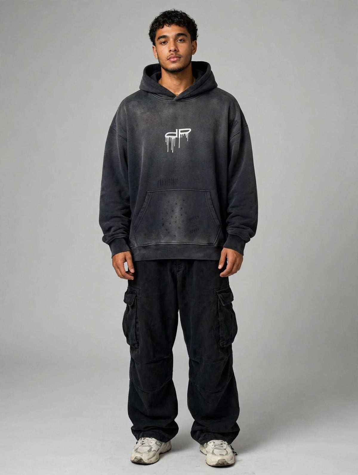PERSÉVÉRANCE Washed Hoodie - Black Stencil