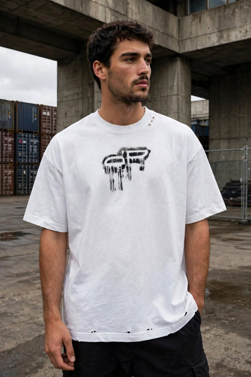 PERSÉVÉRANCE drip logo tee - white / distressed