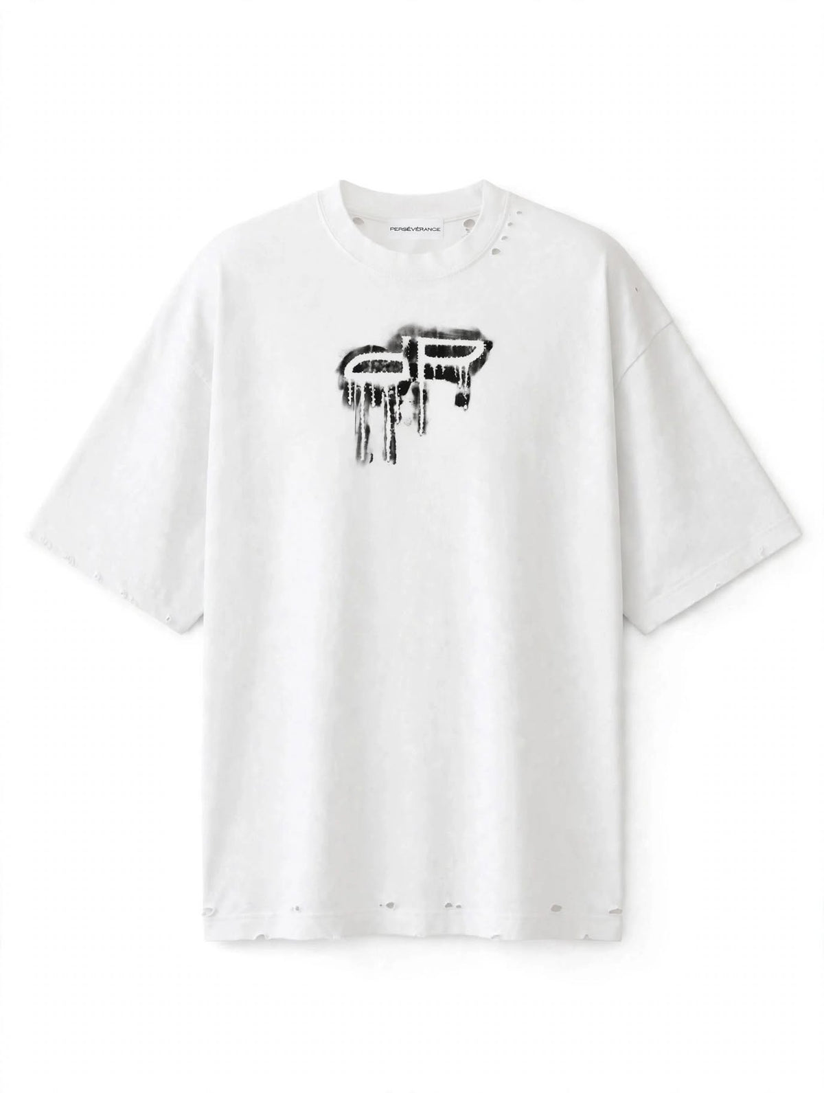 PERSÉVÉRANCE drip logo tee - white / distressed
